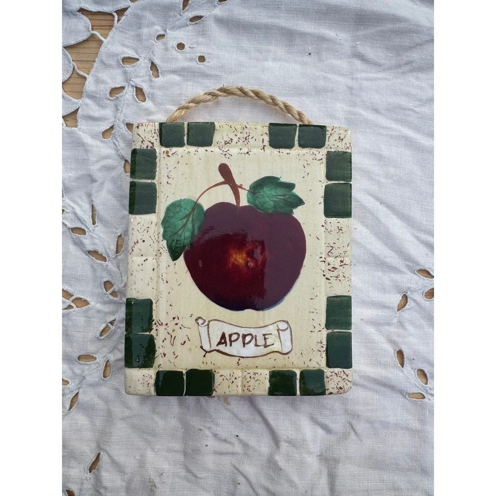 Apple tile hanging Vignette Italy inspired kitchen ceramic set of 2
